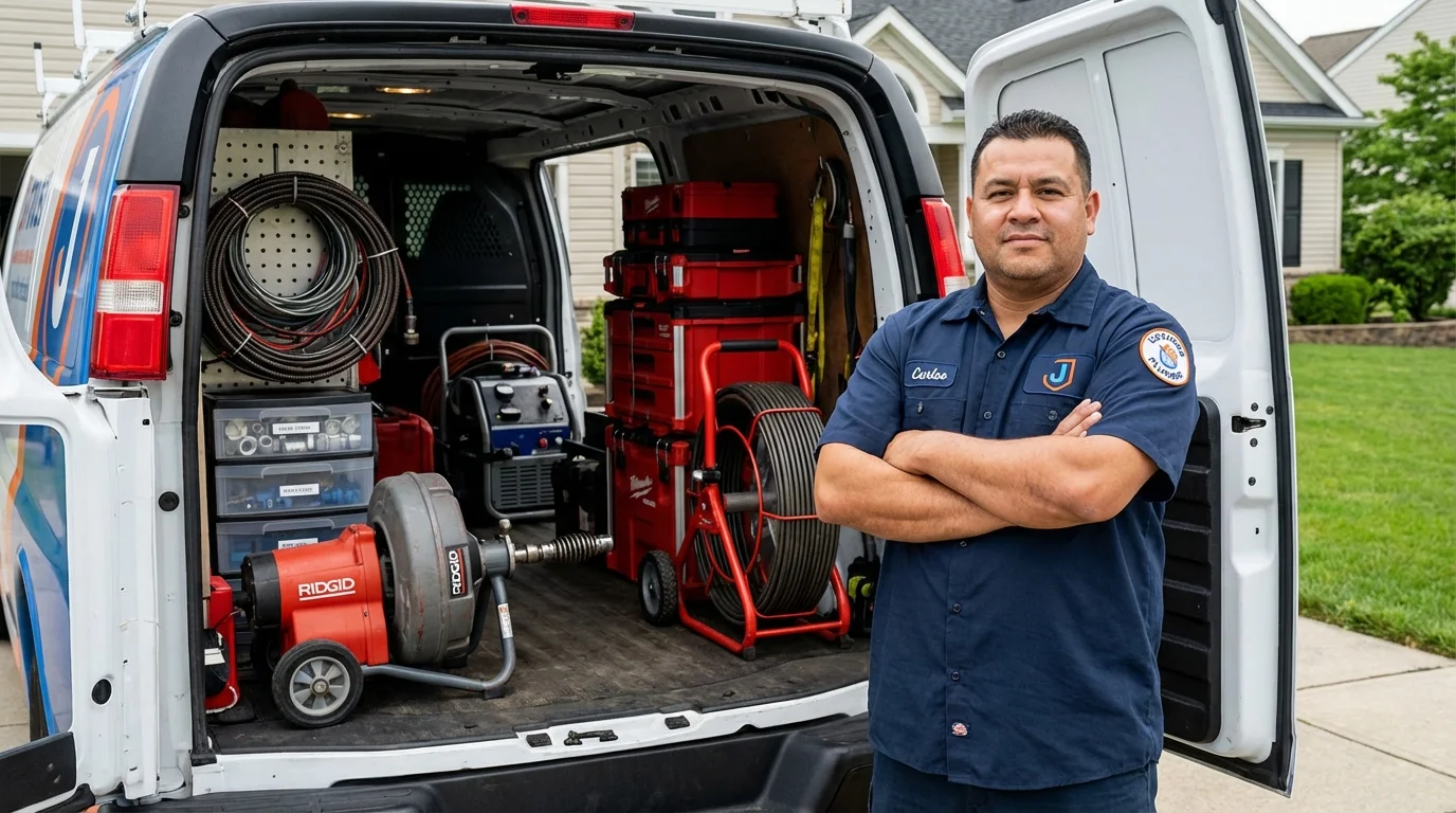 Professional drain cleaning equipment and Johns Plumbing LLC plumber in Hackberry