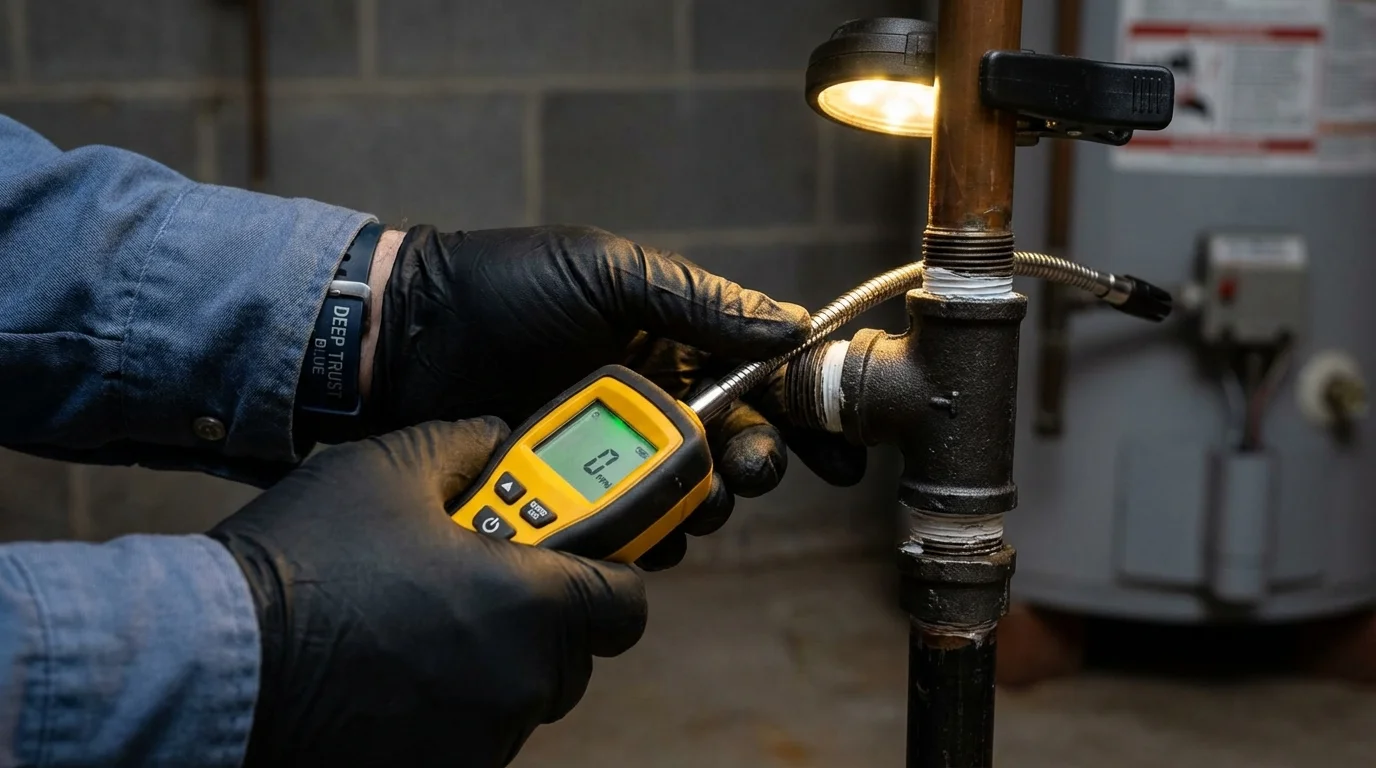 Gas leak detection with electronic sniffer by Johns Plumbing LLC in Hackberry