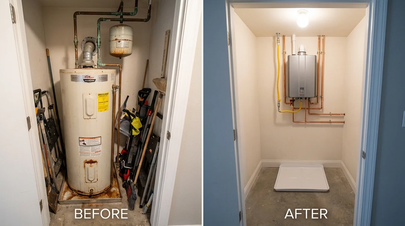 Tank water heater versus wall-mounted tankless unit comparison for Hackberry, LA homeowners