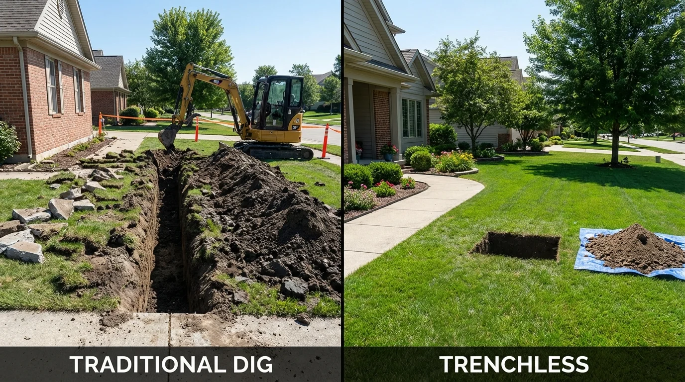 Trenchless sewer repair with minimal yard damage versus traditional excavation in Hackberry, LA